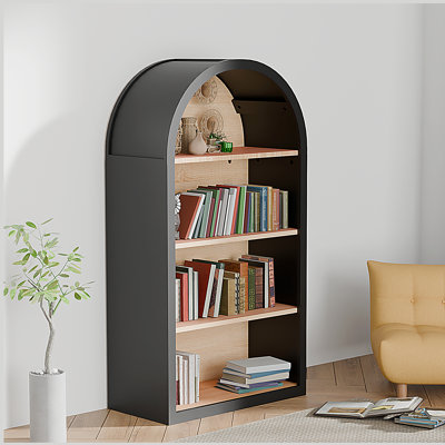 Bibliothèque 43 po de haut avec tablettes de rangement, bibliothèque noire à 4 niveaux