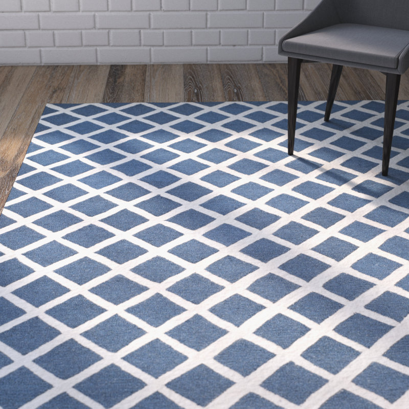 Tapis bleu marine / ivoire en laine Sanyla, Rectangle 4 pi x 6 pi
