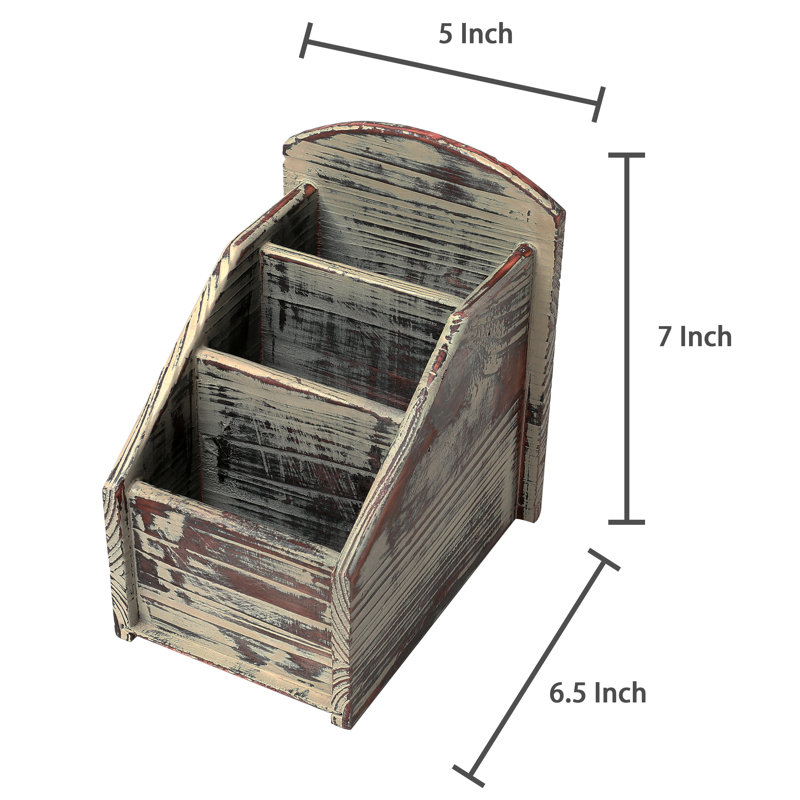 Henline 3-Slot Rustic Torchedwood Remote Control Desk Organiser, Brown