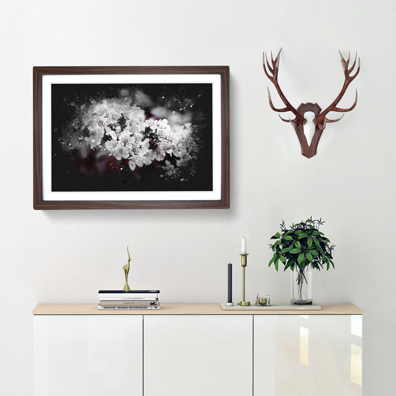 Winters Bloom Flowers - Picture Frame Graphic Art Print, 33cm H x 45cm W x 2cm D, Walnut Framed