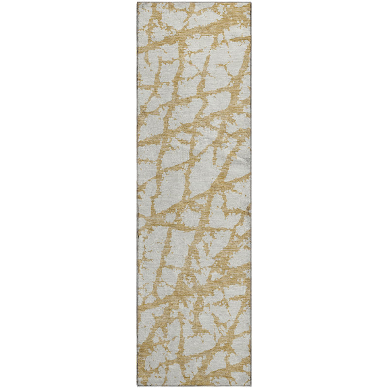 Premium Machine Washable Prisco Gold Rug, Runner 2'3" x 7'6"