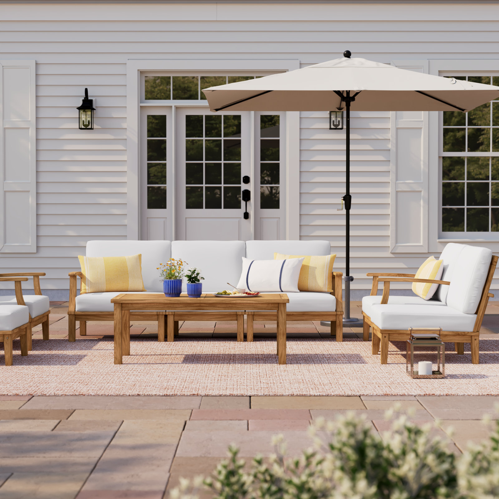 Modway Marina 7-Person Teak Patio Seating Group, Cream