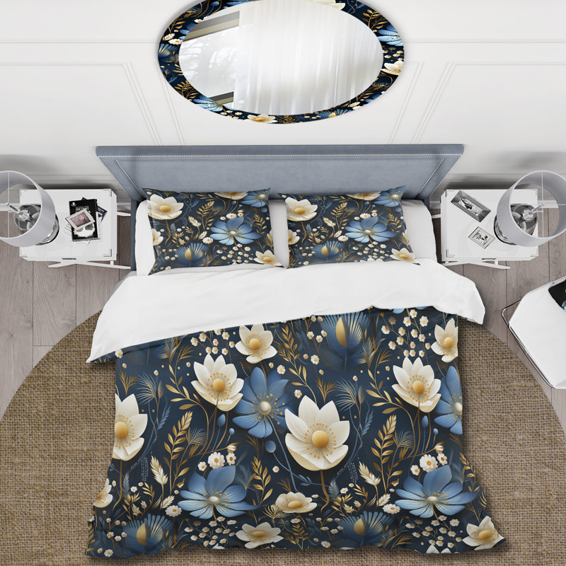 Literie bleue et blanche Tribal Botanics, Housse de couette simple + 1 taie décorative stan