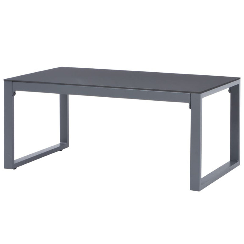 Table basse, base traîneau en aluminium argenté, plateau rectangulaire en verre de 35 po