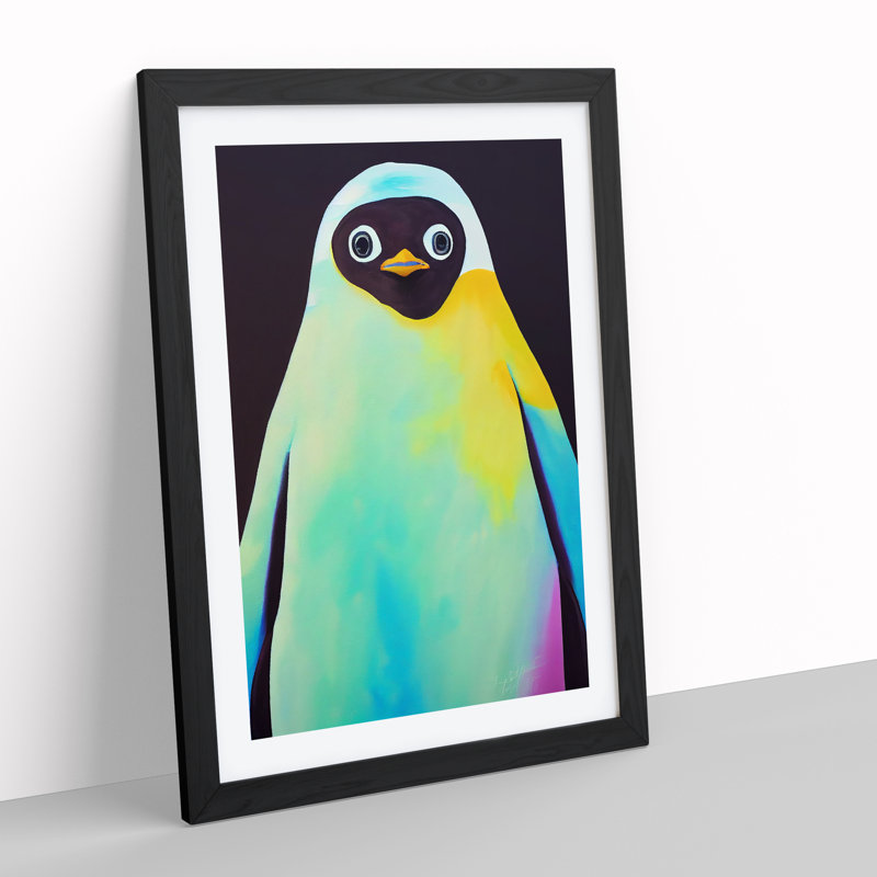 Penguin In Colour No.4 - Print, 64cm H x 46cm W, White, Black Picture Frame