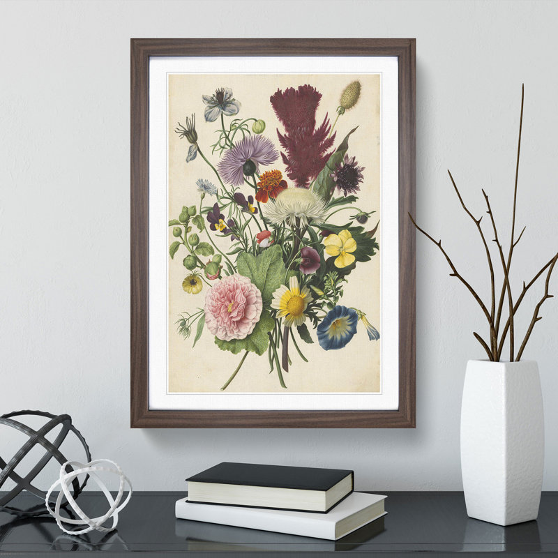 Flowers by Herman Henstenburgh - Picture Frame Graphic Art, 90cm H x 65cm W x 2cm D, Walnut Framed