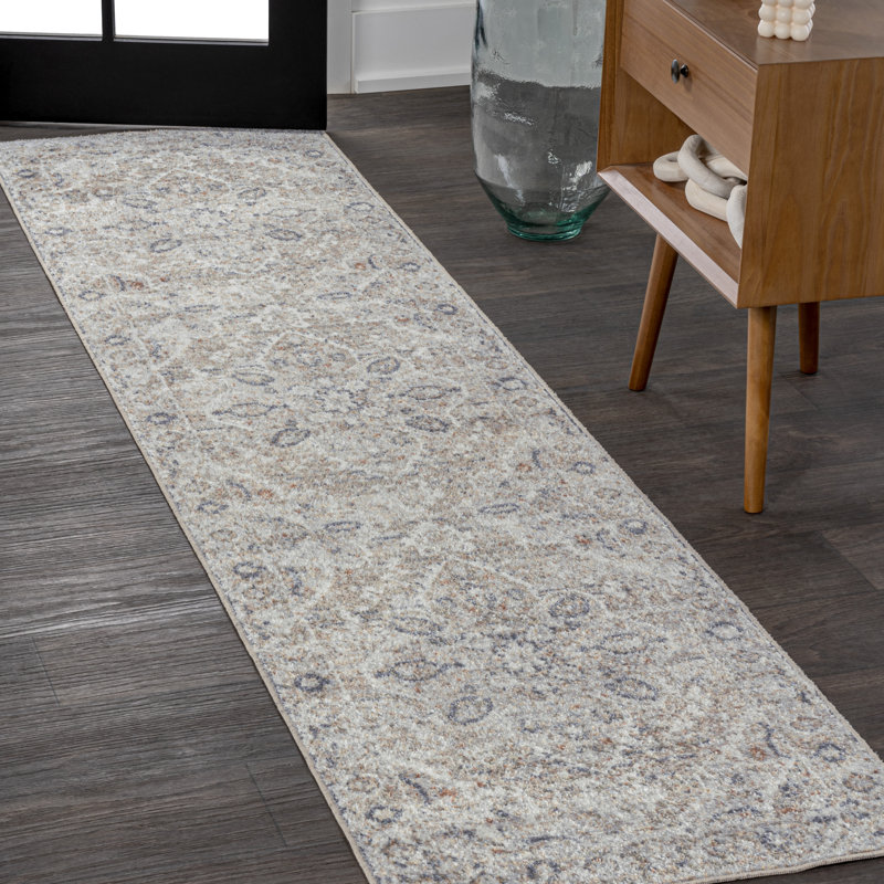 Tapis gris clair / brun Shaii Global Medallion, Tapis de couloir 2 pi x 7 pi 10 po