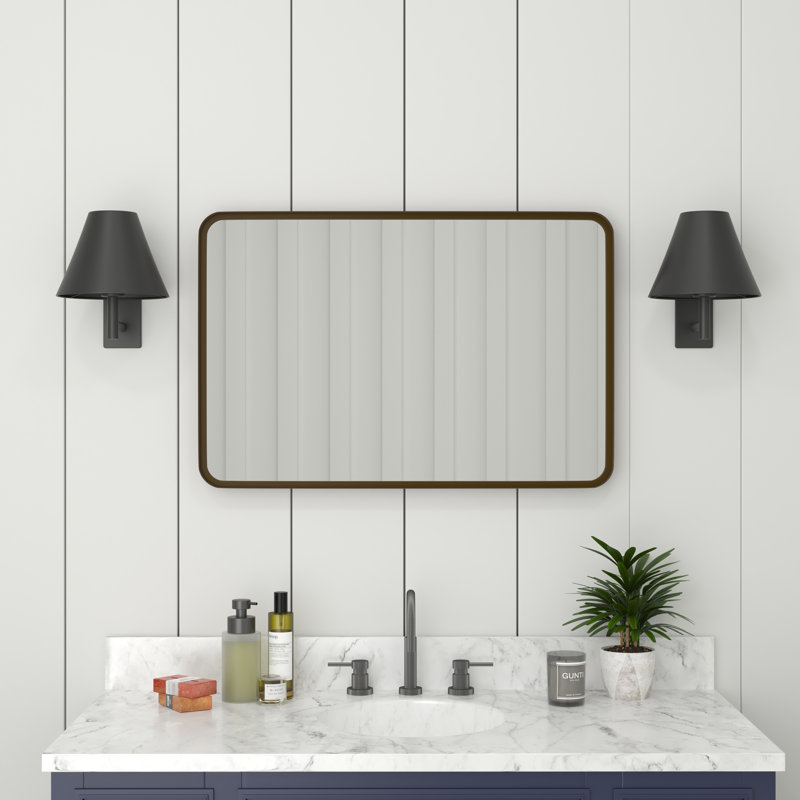 Metal Rectangle Wall Mirror, Brushed Bronze