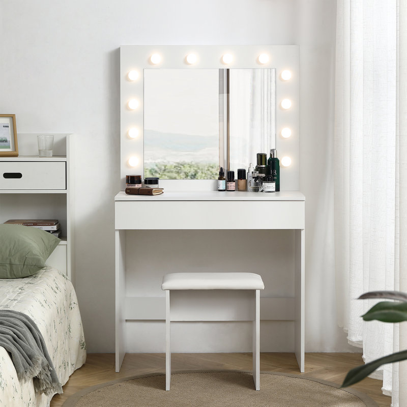 Vanity Table With Large Lighted Mirror