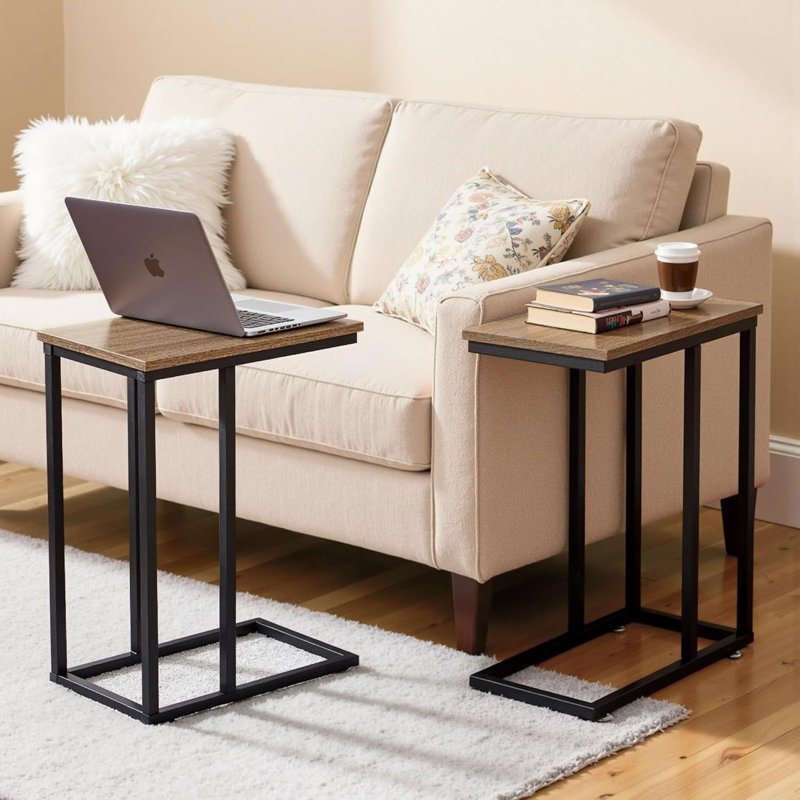 Camillie C Shaped End Table TV Tray Set, Gray Top/Black Base	