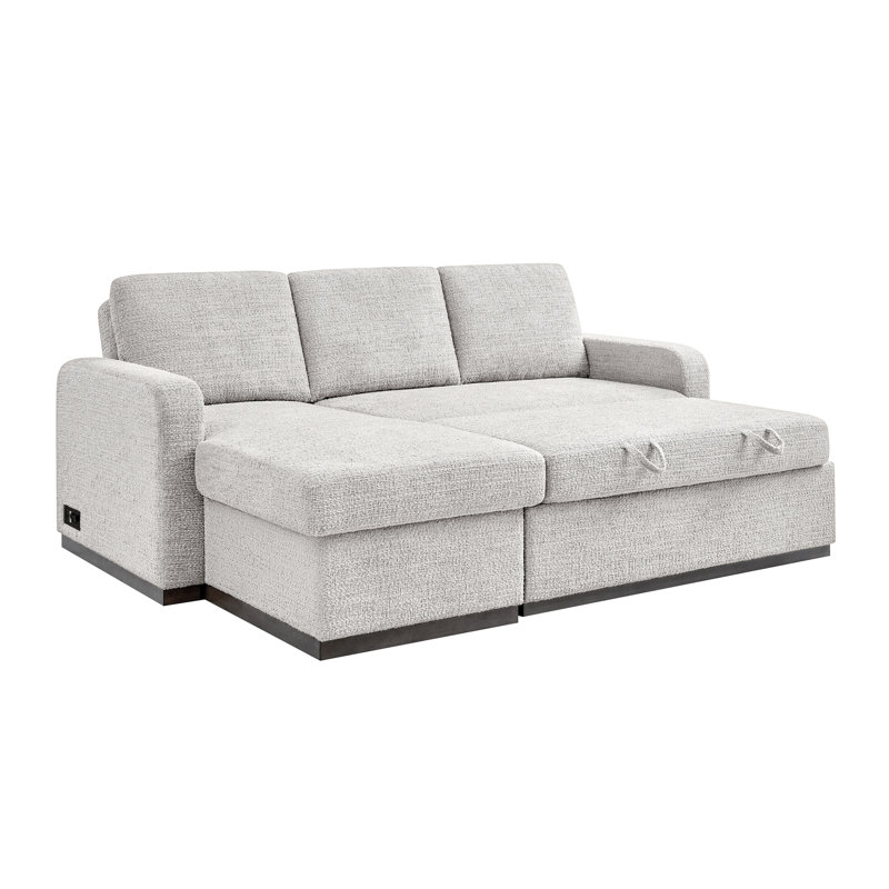 Serta® Hayden 89.4” King Convertible Sofa Chaise with Dream Coils® FingerGuard® Hidden Storage USB Power Ports Woven Fabric