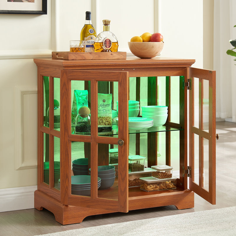 Tall Accent Cabinet With Glass Door, Dark Oak