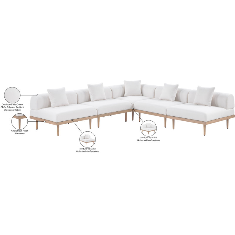Canapé modulaire d'extérieur en oléfine résistant à l'eau 106,5 po Madeleine, Crème, crème