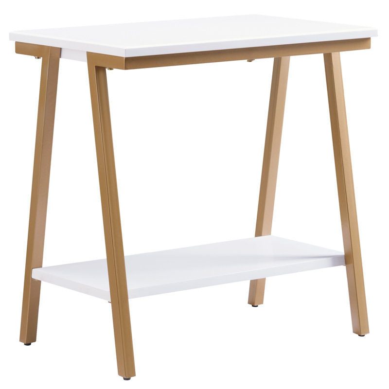 Table d'appoint étroite en bois manufacturé Empiria, Blanc, Or