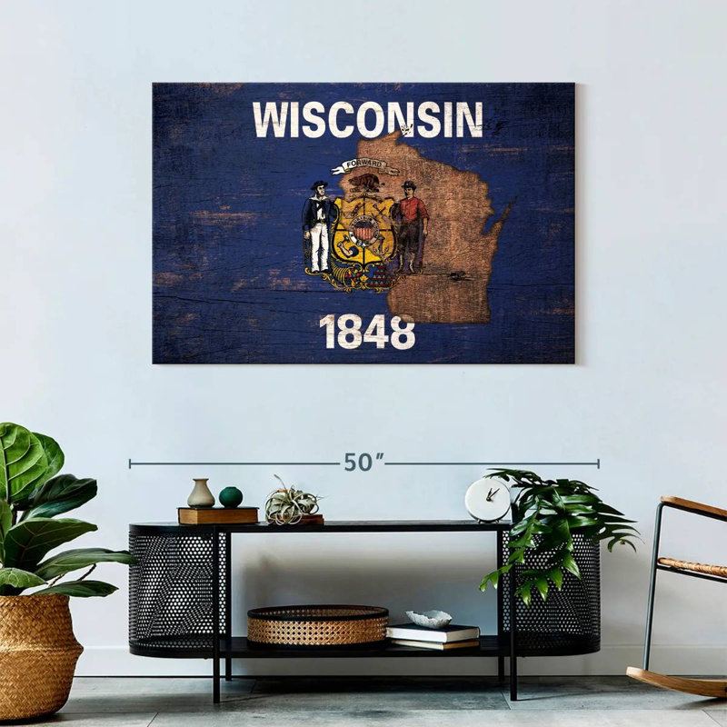 Borges State Map Over Wisconsin Flag, 30" H x 45" W