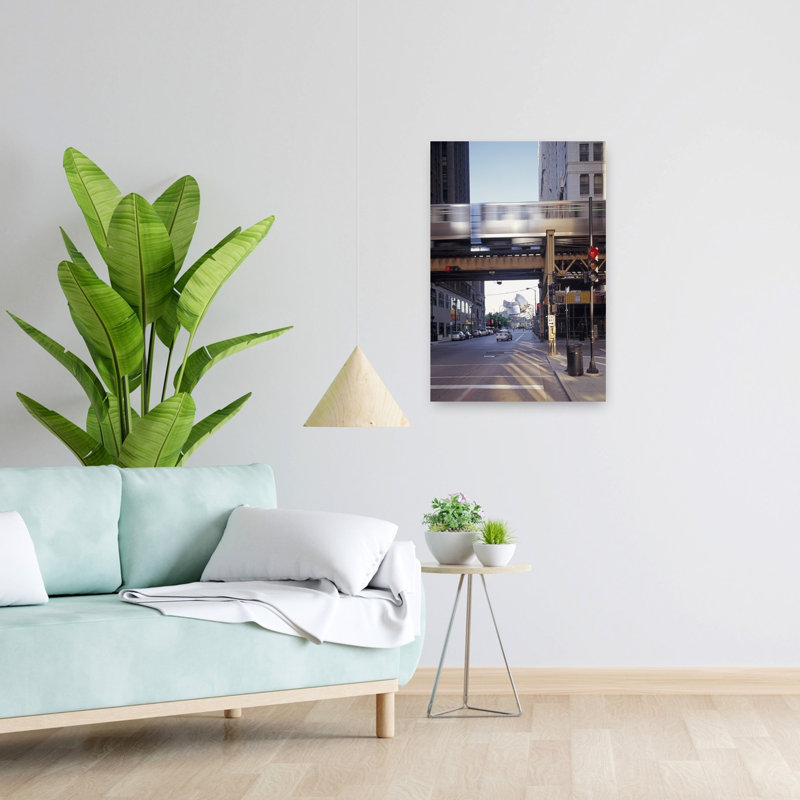 USA Illinois Chicago Millennium Park Pritzker Pavilion from the street El train above 1 Piece Wrapped Canvas Wall Art