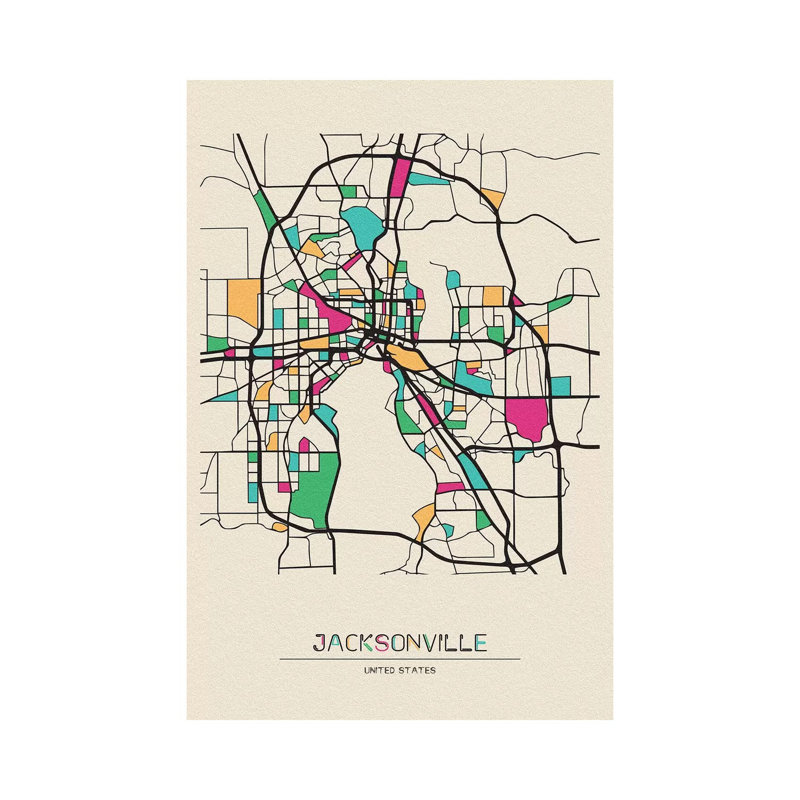 «Jacksonville, Florida Map» par Ayse Deniz Akerman - impression sur toile tendue, H 40 po x l 26 po x P 1,5 po
