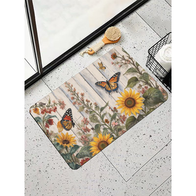 Tapis de bain tournesols et papillons, 16 po x 24 po