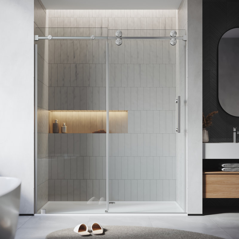 56"-60" W X 72" H Single Sliding Frameless Shower Door with Upgraded 3/8" Tempered Clear Glass, Brushed Nickel