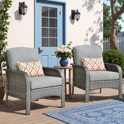 Allcot 2 - Person Outdoor Wicker Chairs, All Weather High Back Rattan Chairs 2-Seater with Comfy Cushions