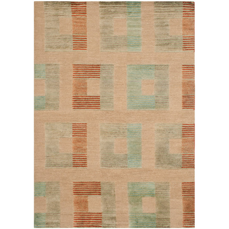 Hand-Knotted Beige Area Rug, Rectangle 6' x 9'