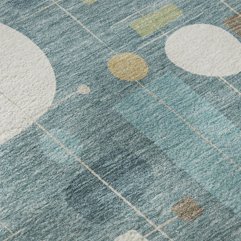 Premium Machine Washable Mayfield AMF2393 Geometric Rug, 1'8" x 2'6", Teal