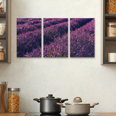 Ensemble de 3 panneaux muraux - Stefan Hefele «Provence Lavender», art mural sur toile pour le salon, la chambre à coucher ou le bureau 
