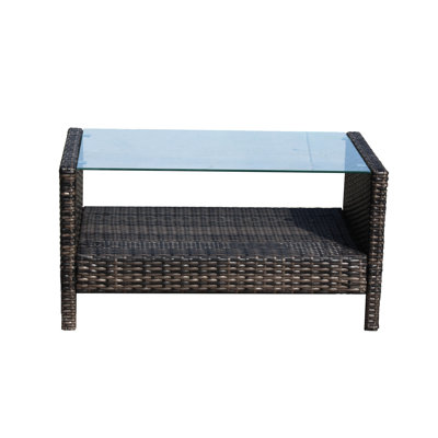 Patio Coffee Table In Brown With Tempered Glass, 34.6X20.5X17.7Inch, , Assembly Required Smoothly And Easy