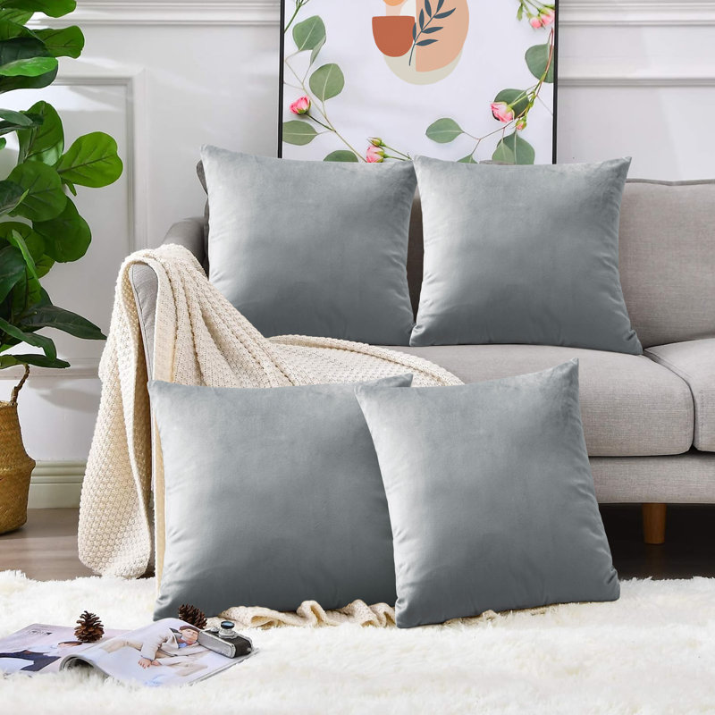 Atkison Velvet Scatter Cushion Cover (Set of 4), Grey