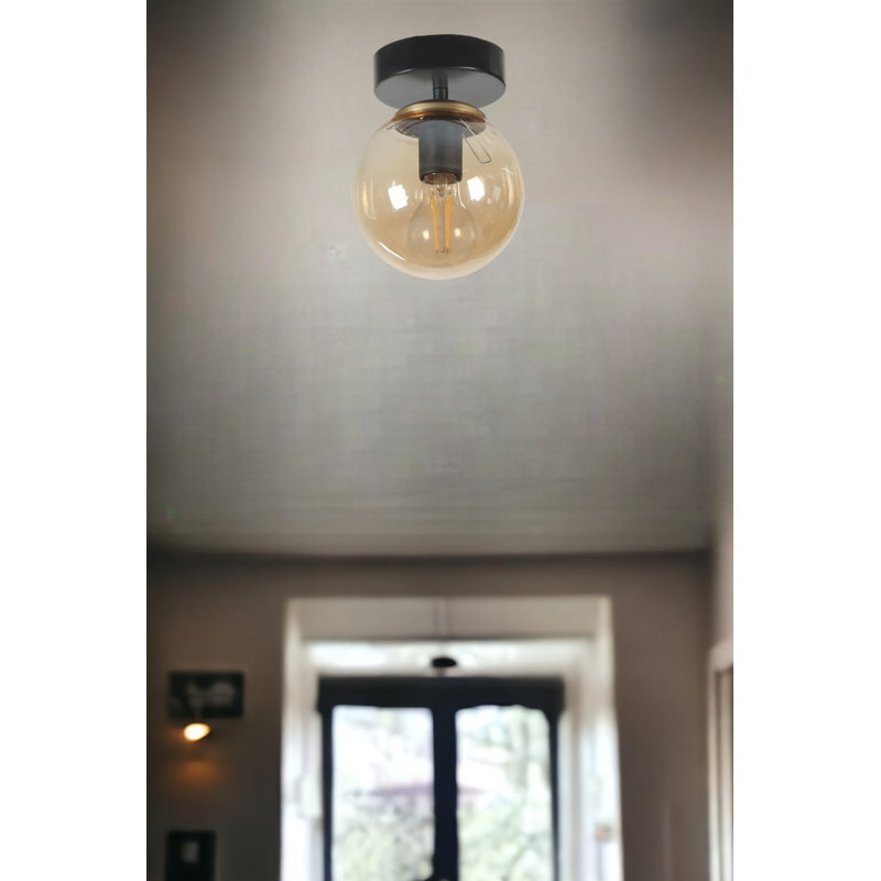 Stylish Chandelier Light Fixture, Black & Amber Glass, 5.9 in Diameter x 7.9 in Height | Durable Metal Body, E27 Socket Max 40W | Perfect for Dining Room, Living Room & Entryway | IP20 Rated, Modern Design