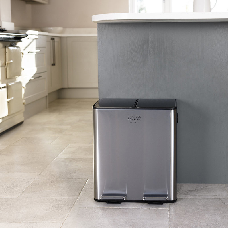 Ayanti Stainless Steel Step On Multi-Compartment Rubbish & Recycling Bin, 7.92
