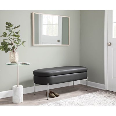 Contemporary Bench In Chrome Metal And Black Faux Leather