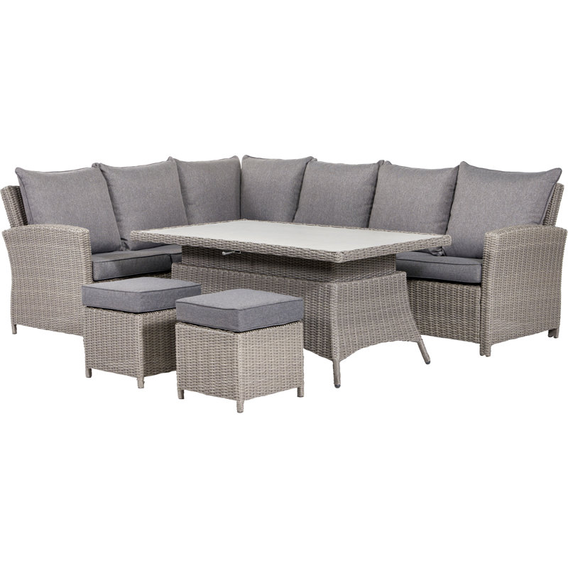 Outdoor Barbados Half Weave L-shape Corner Seating Set with Ceramic Table Top and Cushions, Right
