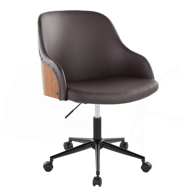 Chaise de bureau en métal noir, bois de noyer et similicuir, Brun, Noir