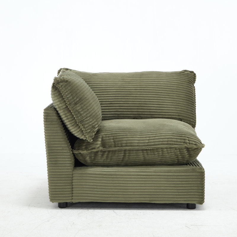 37.4" Heffernan Accent Chair Modular Sectional Sofa, Green Corduroy