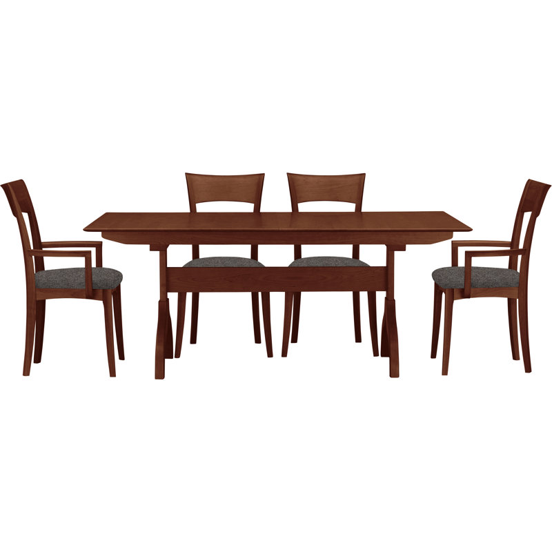 Ensemble de salle à manger extensible en bois massif 5 pièces Sarah, Cerise cognac, Tissu ardoise (M10245)