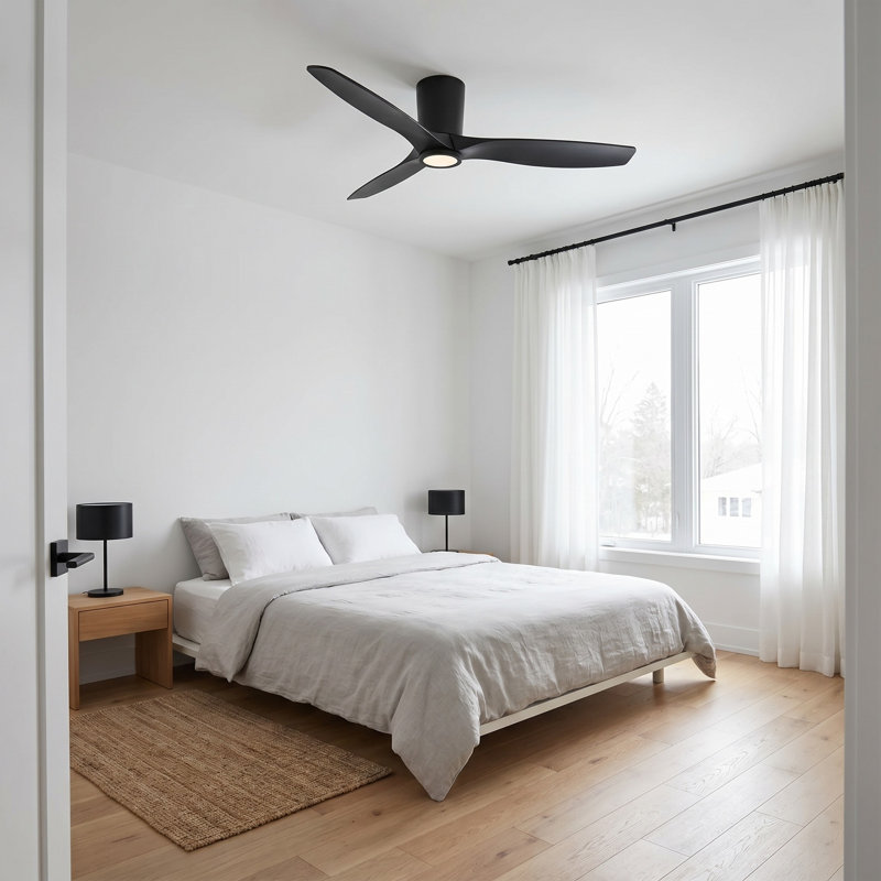 Seyra Smart Hugger LED Ceiling Fan, Midnight Black, Midnight Black, 52" Wide