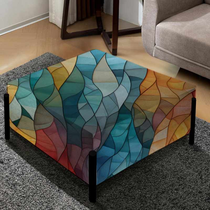 Grand repose-pieds carré géométrique multicolore en mosaïque de verre