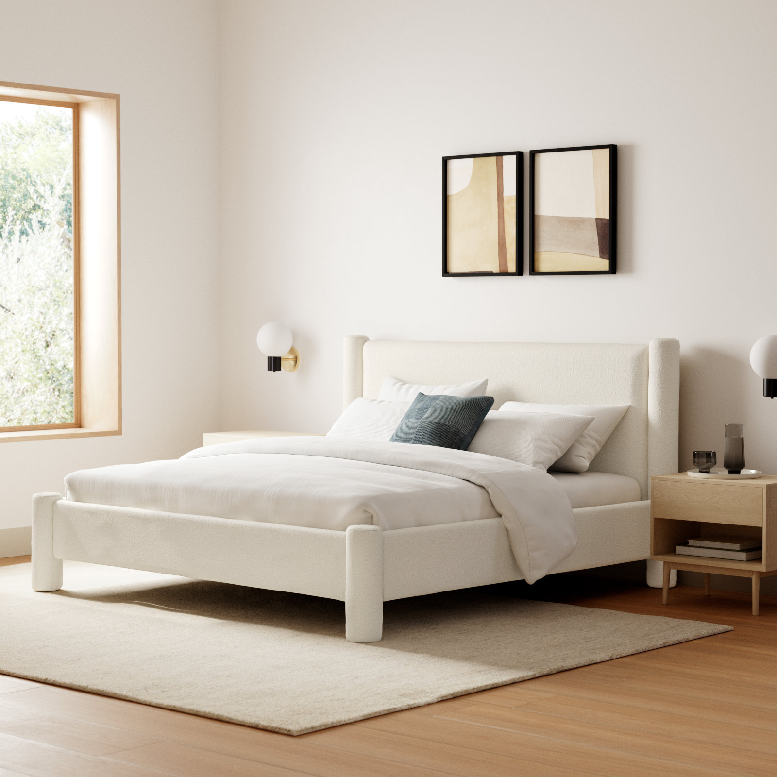 Dart Upholstered Bed, King, White