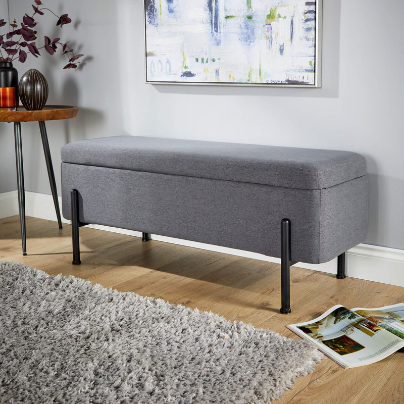 Avdain 110cm Wide Velvet Rectangle No Pattern Standard Ottoman with Storage, Dark Grey