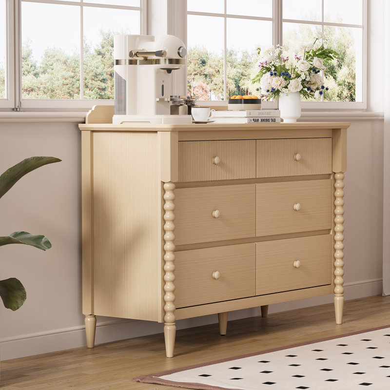 Commode 6 tiroirs avec rangement, large commode pour chambre de bébé, chêne, Oak