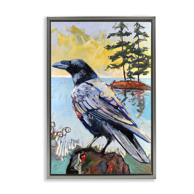  Crow in Modern Landscape Framed Floater Canvas by Adam Swanson, 25" H x 17" W, Lustre Grey Floater Frame