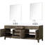 Chêne gris 84 po Large meuble-lavabo double avec comptoir en quartz blanc poli, robinet et 36 miroirs