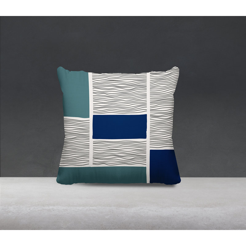 Coussin intérieur / extérieur Rapu, L 15 po x H 15 po, Turquoise / beige / bleu marine