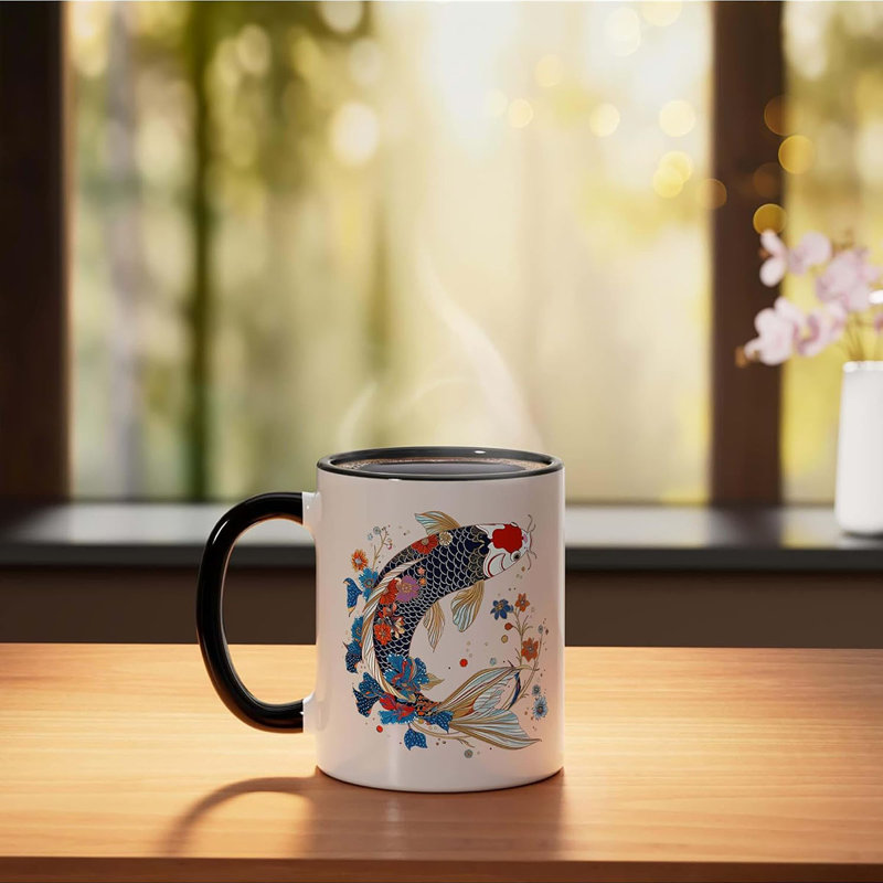 Floral Koi Carp Ceramic Mug, 11oz