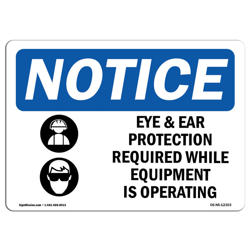 Panneau de protection pour les yeux et les oreilles requis en aluminium 12 x 18