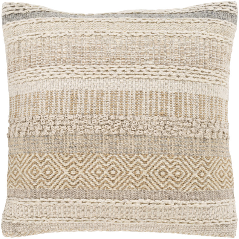 Lorens Beige and Off-White Woven Square Throw Pillow