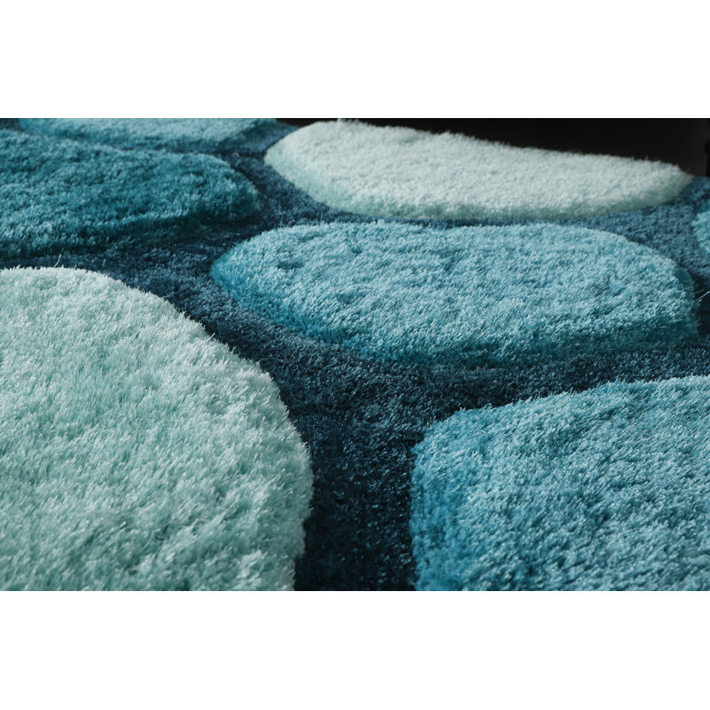 Thionville Abstract Shag Teal/Turquoise/Mint Area Rug, Runner 2'4" x 8'