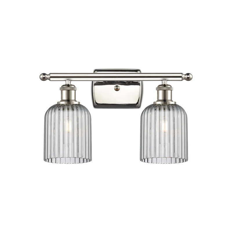 Brysin 15" W 2-Light Dimmable Metal Vanity Light with Glass Shades, Polished Nickel, Light Smoke