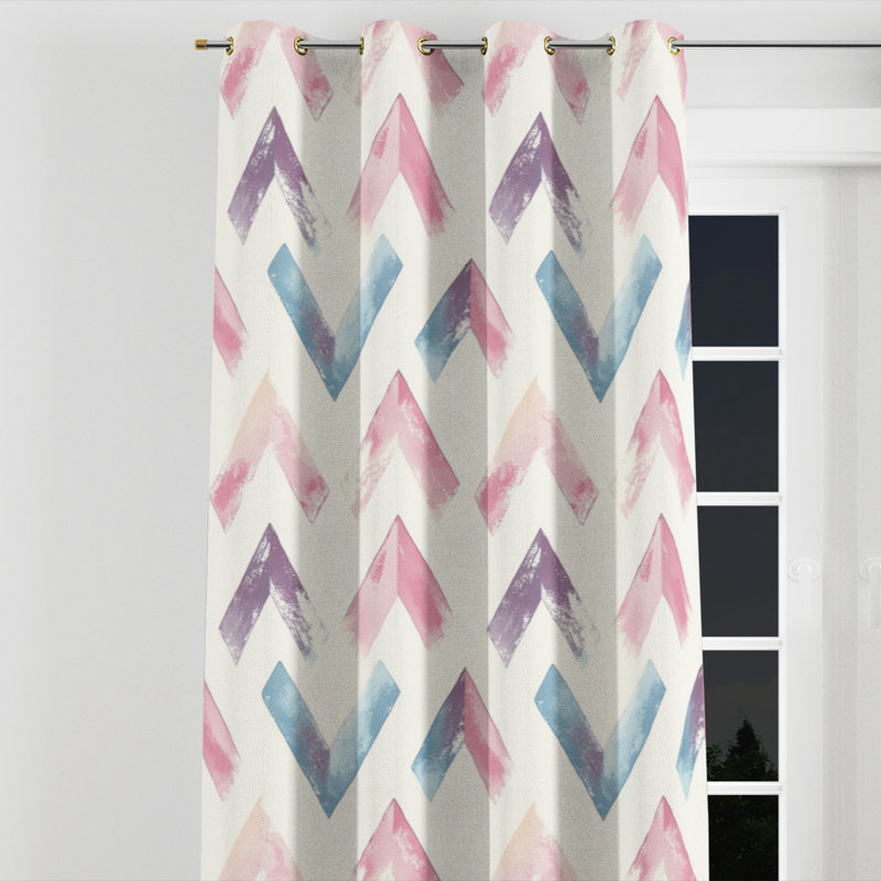 Geometric For Kids Curtains for bedroom - Soft Zigzags Grommet Curtain - 1 Panel, Gold Grommets, 52" W x 90" L
